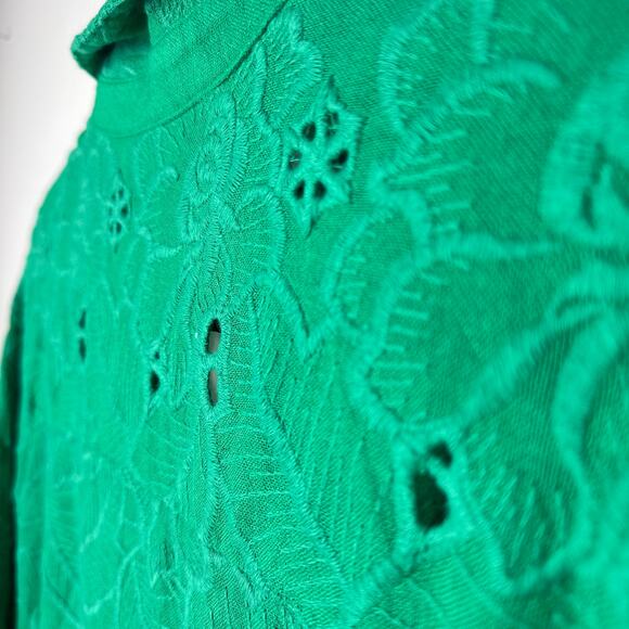 Anthropologie Akemi + Kin Abacos Green Eyelet Tunic Blouse Top Medium OB762780‎ - Picture 5 of 10